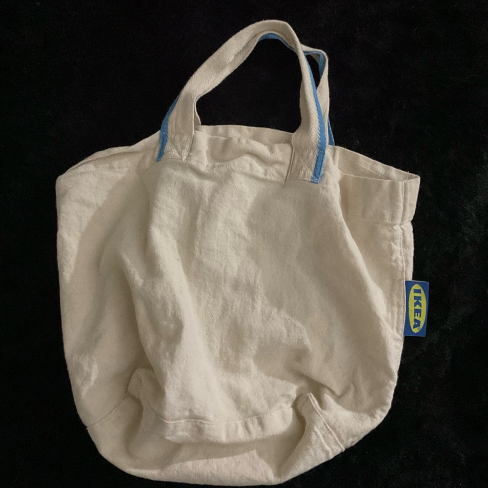 IKEA Cream Canvas Tote with Blue Trim